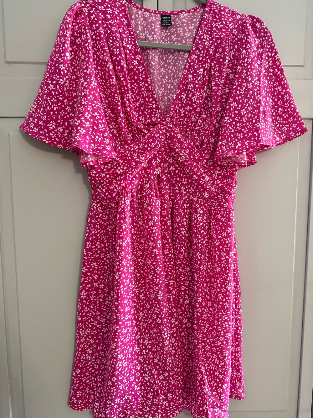 NWOT Shein Bright Pink Floral V-Neck Dress